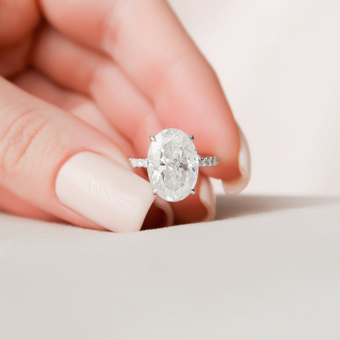 Oval Cut Moissanite Hidden Halo Pave Engagement Ring - front view 1