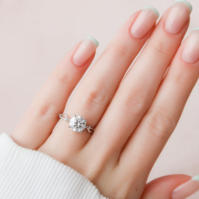 Round Cut Moissanite Twig Nature Inspired Engagement Ring - side view 2