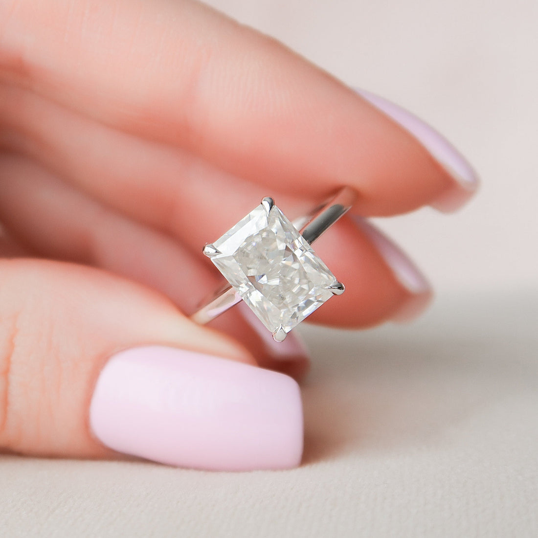 Radiant Cut Moissanite Hidden Halo Engagement Ring 2 CT to 5 CT - front view 1