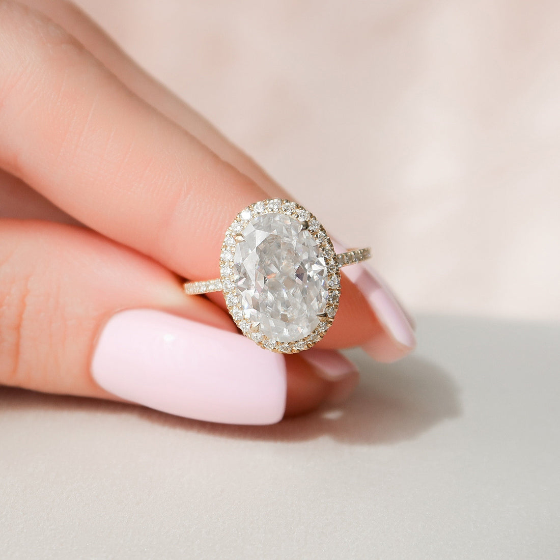 Oval Cut Moissanite Halo Pave Band Engagement Ring 2 CT to 5 CT - view 1