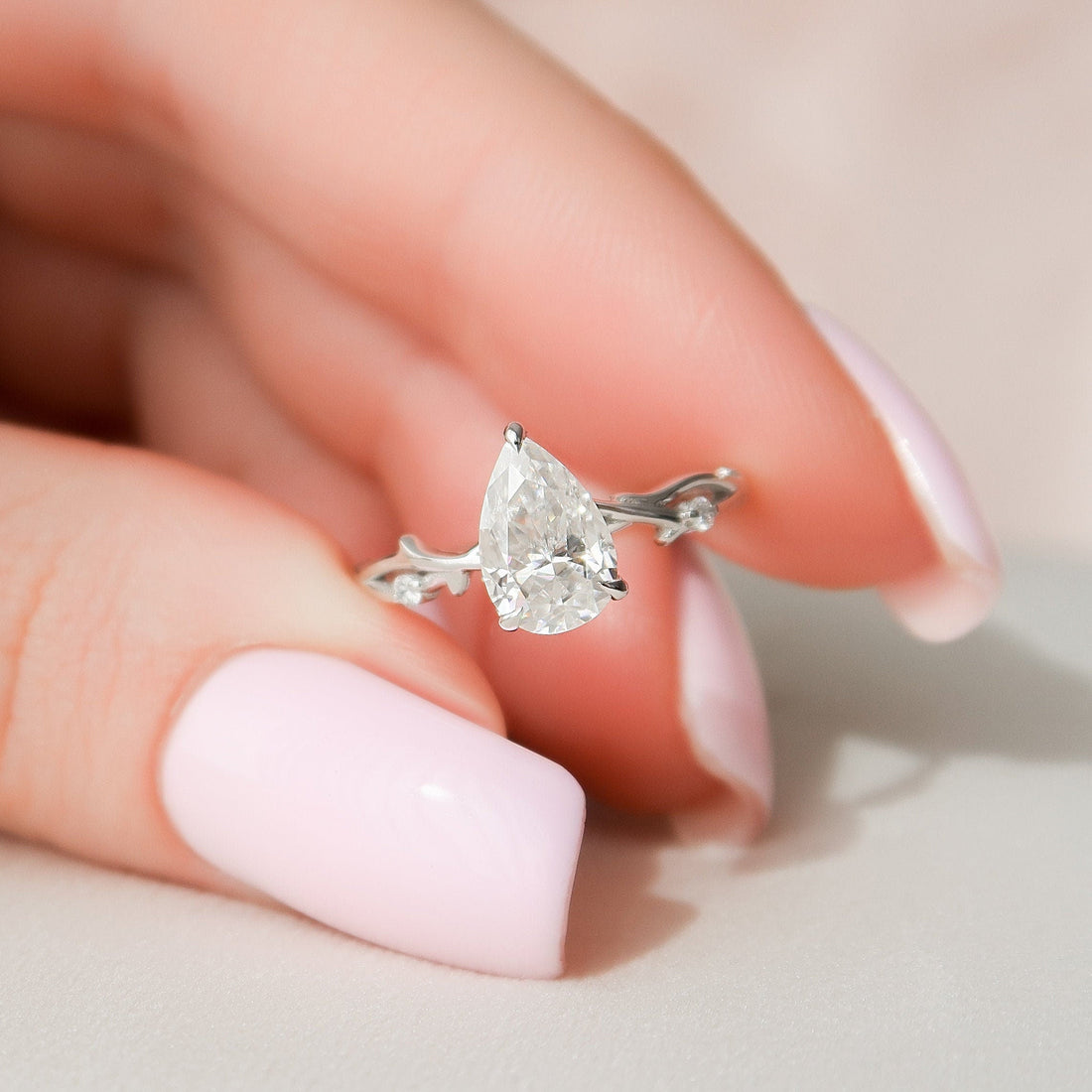 Pear Cut Moissanite Twig Nature Inspired Engagement Ring 2 CT to 5 CT - view 1