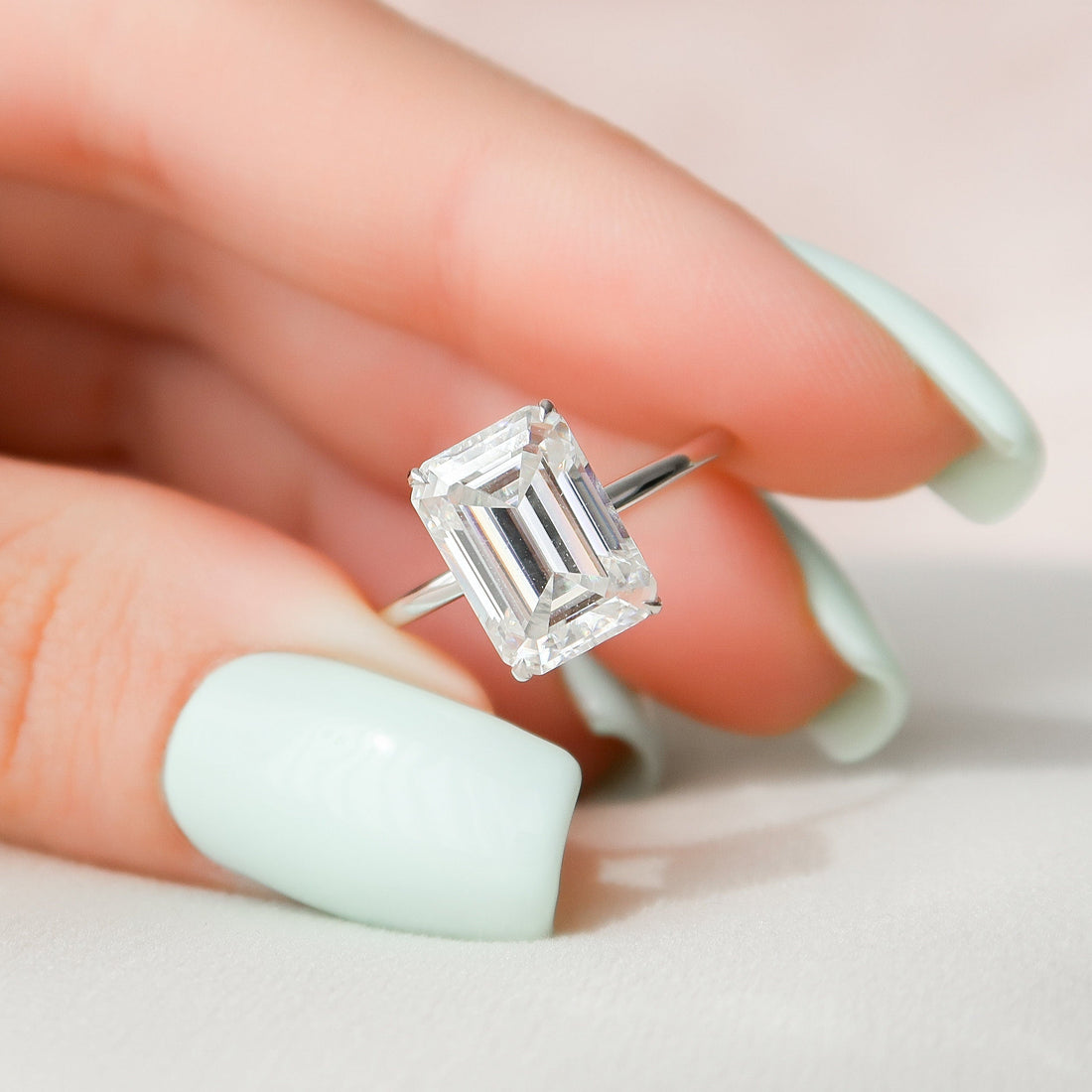 Emerald Cut Moissanite Hidden Halo Solitaire Engagement Ring 2 CT to 5 CT - view 1