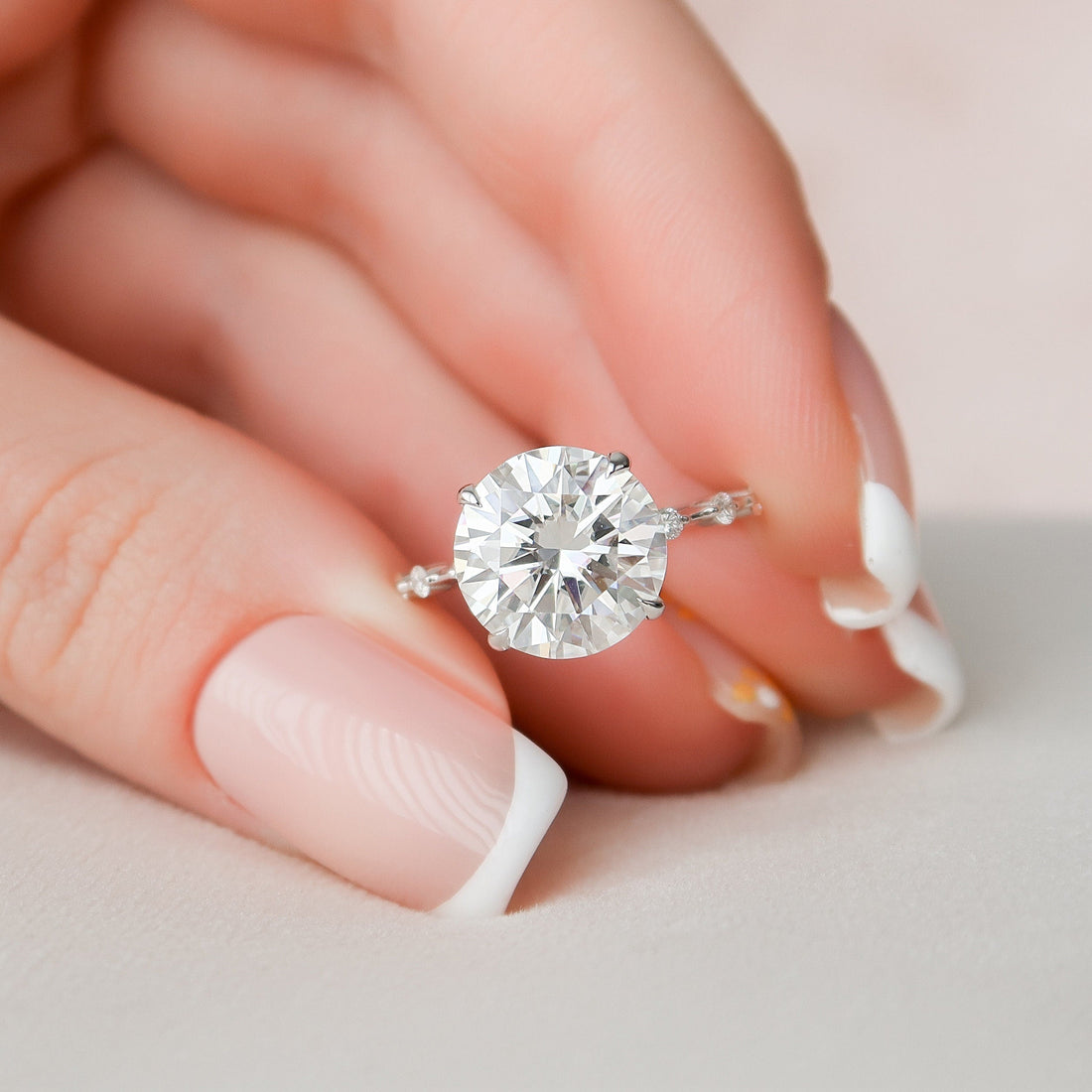 Round Cut Moissanite Dainty Accent Solitaire Engagement Ring 2 CT to 5 CT - view 1