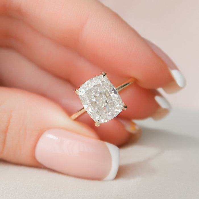 Elongated Cushion Cut Moissanite Hidden Halo Engagement Ring - front view 1