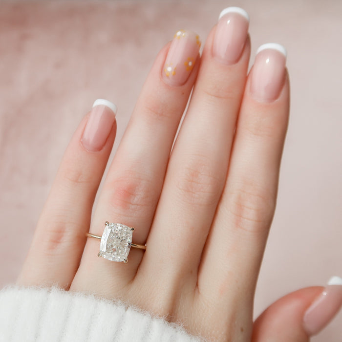 Elongated Cushion Cut Moissanite Hidden Halo Engagement Ring - side view 2