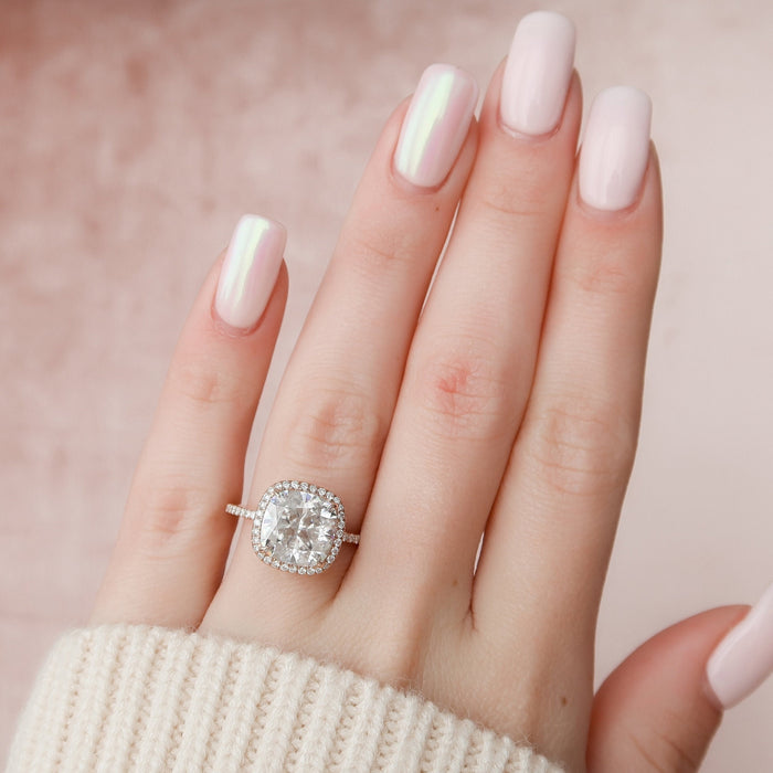 Cushion Cut Moissanite Halo Pave Band Engagement Ring 2 CT to 5 CT - view 2
