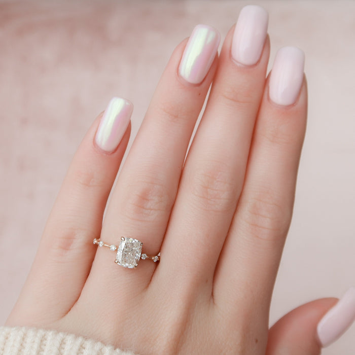 Elongated Cushion Cut Moissanite Dainty Accent Solitaire Engagement Ring 2 CT to 5 CT - view 2