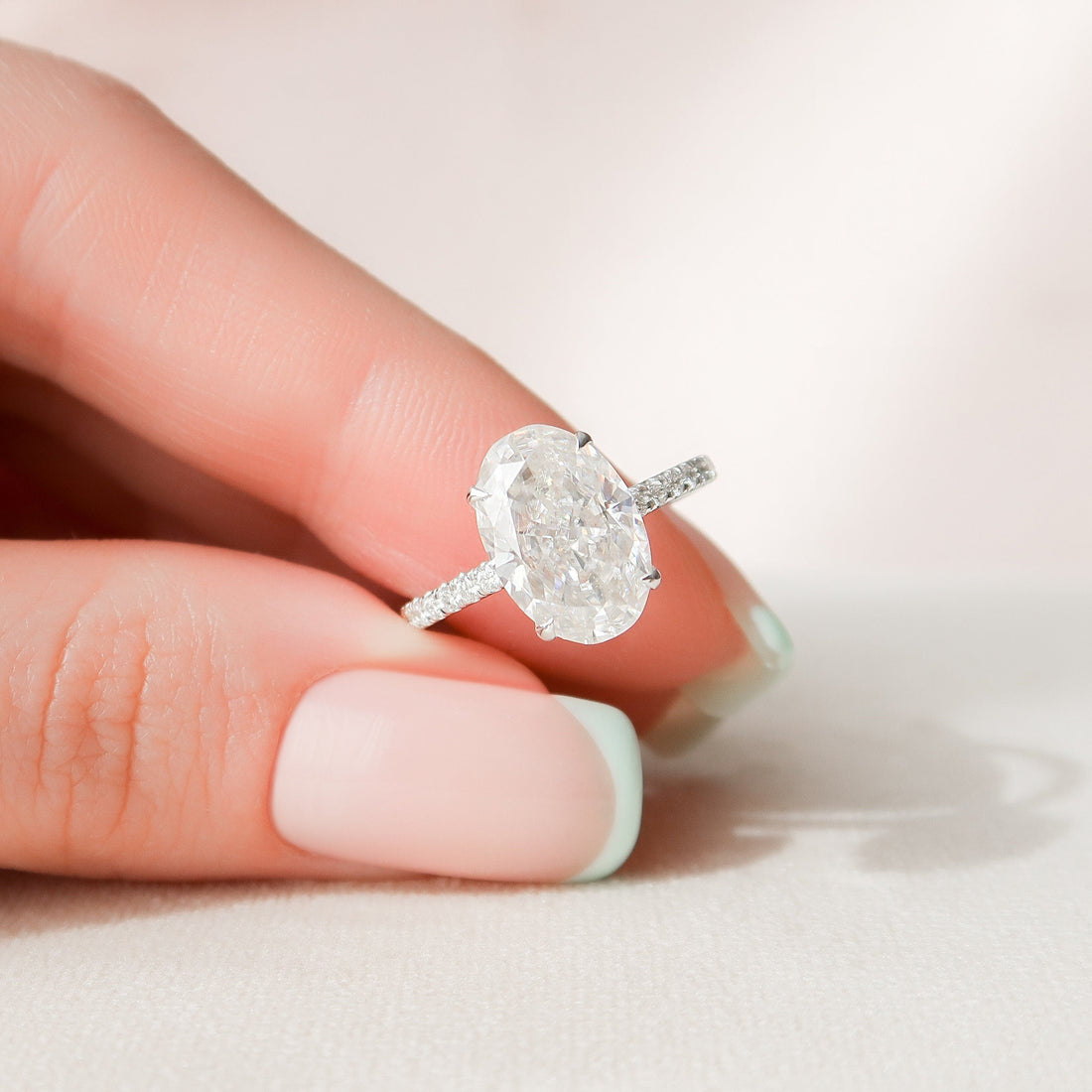 Oval Cut Moissanite Shared Prong Pave Hidden Halo Engagement Ring 2 CT to 5 CT - view 1