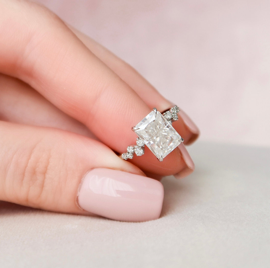 Radiant Cut Moissanite Scattered Cluster Accent Engagement Ring 2 CT to 5 CT - view 1
