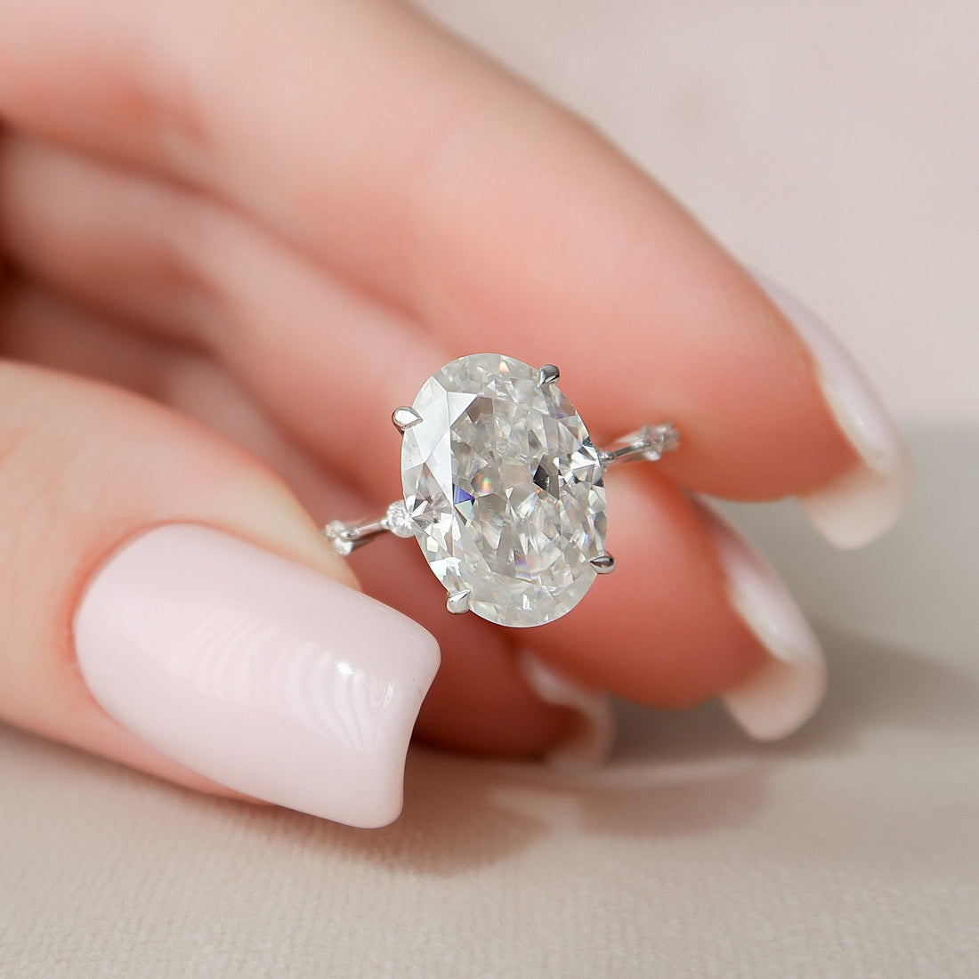 Oval Cut Moissanite Dainty Accent Solitaire Engagement Ring 2 CT to 5 CT - view 1