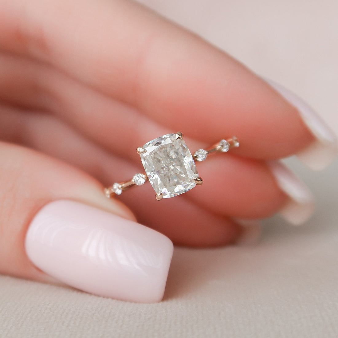 Elongated Cushion Cut Moissanite Dainty Accent Solitaire Engagement Ring 2 CT to 5 CT - view 1