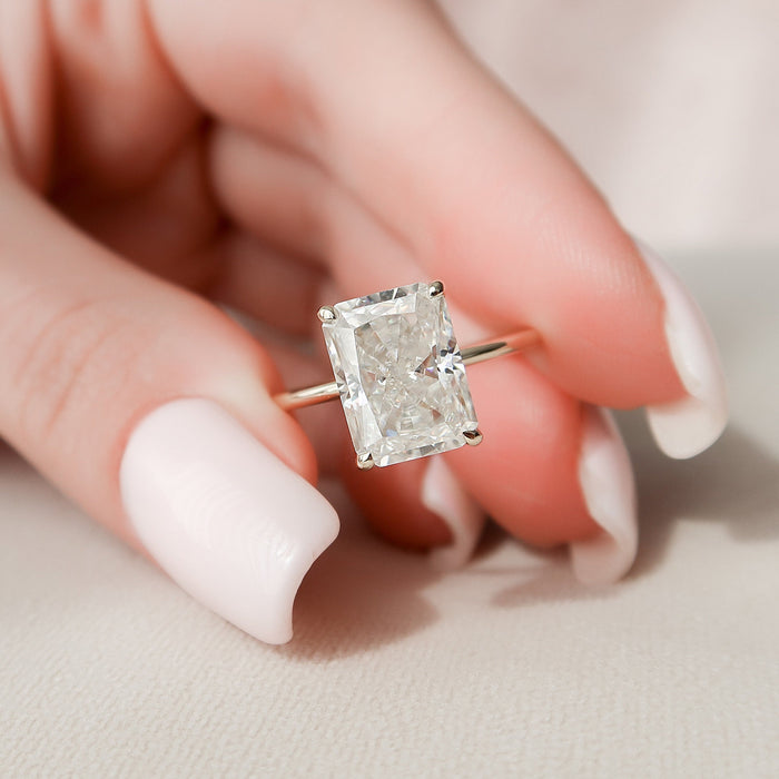 Radiant Cut Moissanite Hidden Halo Engagement Ring - front view 1