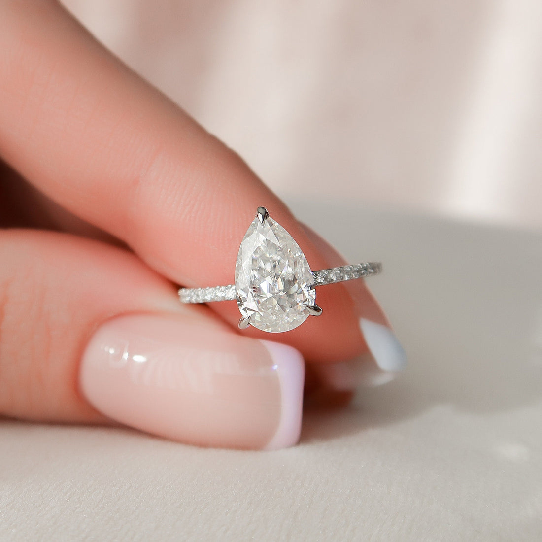 Pear Cut Moissanite Pave Band Three Claw Solitaire Engagement Ring 2 CT to 5 CT - view 1