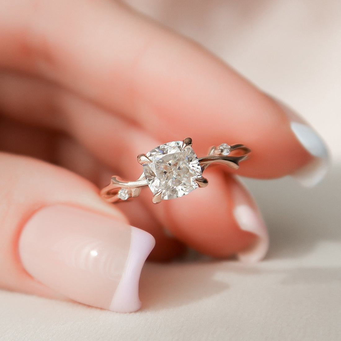 Cushion Cut Moissanite Twig Branch Nature Inspired Engagement Ring 2 CT to 5 CT - view 1