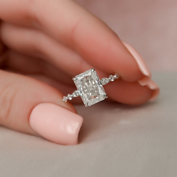 Radiant Cut Moissanite Marquise and Round Accent Band Engagement Ring 2 CT to 5 CT - view 1