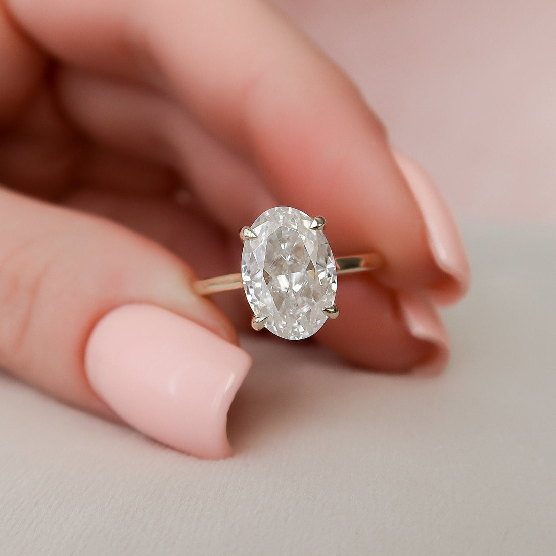 Oval Cut Moissanite Slim Band Four Prong Solitaire Engagement Ring 2 CT to 5 CT - view 1