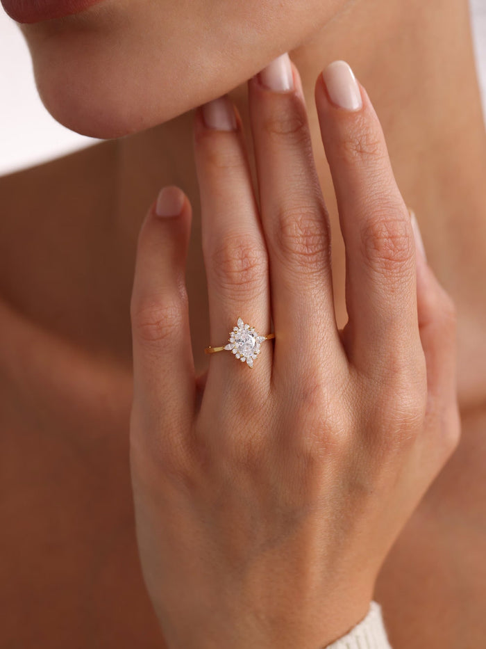 Oval Cut Moissanite Cluster Halo Engagement Ring with Marquise Accents and Slim Band 2 CT to 5 CT - view 2