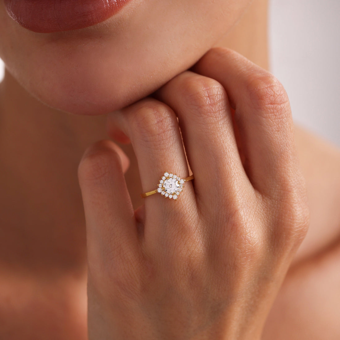 Round Cut Moissanite Sunburst Halo Engagement Ring with Scalloped Round Stone Halo 2 CT to 5 CT - view 1