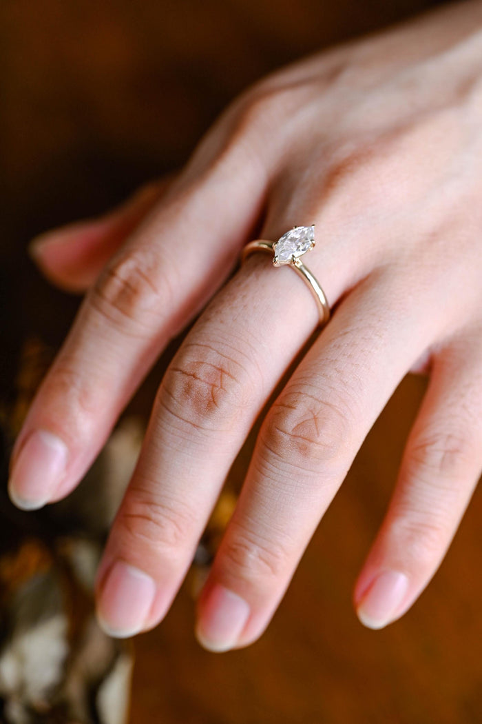 Marquise Cut Moissanite Solitaire Engagement Ring 2 CT to 5 CT - side view 2