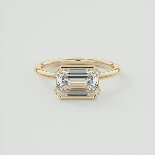 Emerald Cut Moissanite East West Half Bezel Engagement Ring 2 CT to 5 CT