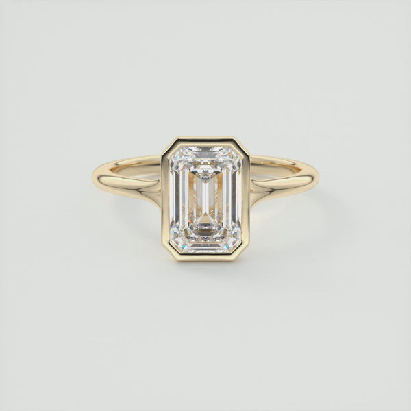 Emerald Cut Moissanite Split Shank Bezel Engagement Ring 2 CT to 5 CT