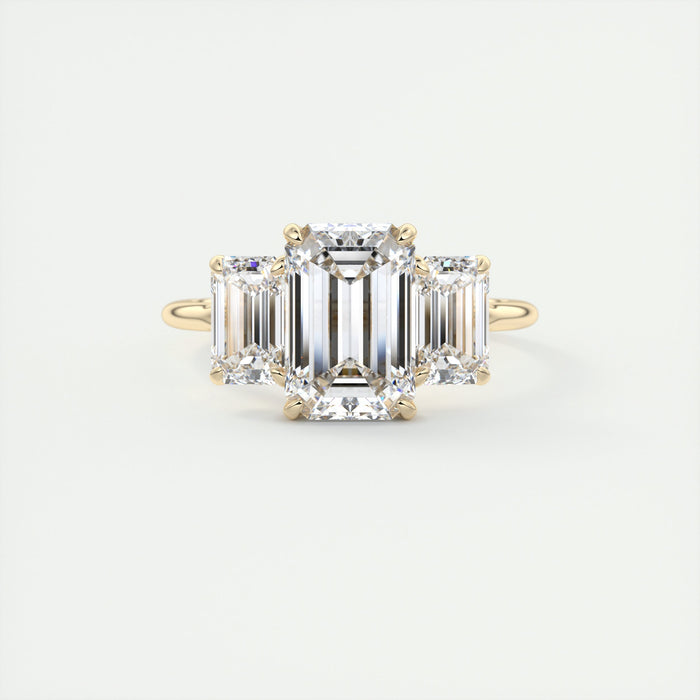 Emerald moissanite three stone ring, front view