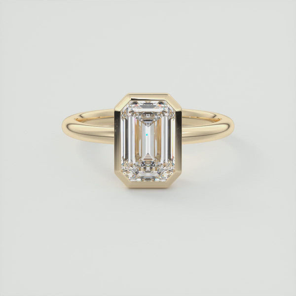 Emerald Cut Moissanite Classic Full Bezel Solitaire Engagement Ring 2 CT to 5 CT