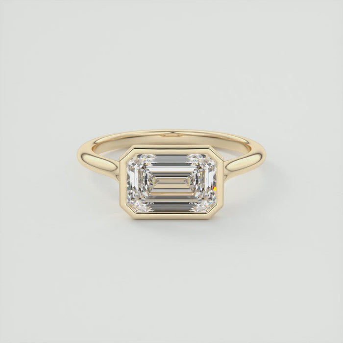 Emerald Cut Moissanite East West Full Bezel Engagement Ring - front view 1