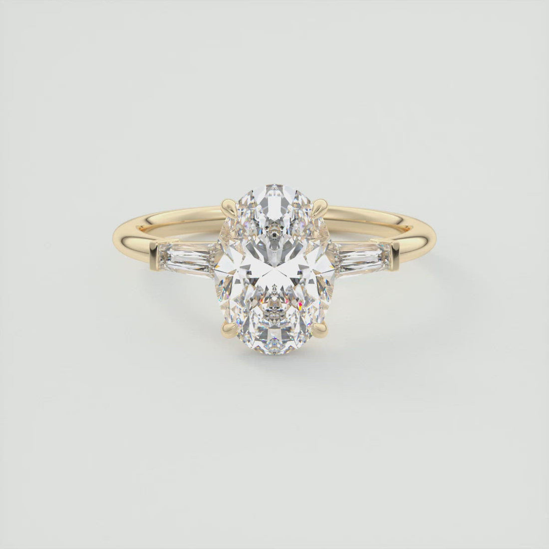 Oval Cut Moissanite Three Stone Engagement Ring 2 CT to 5 CT - front view 1
