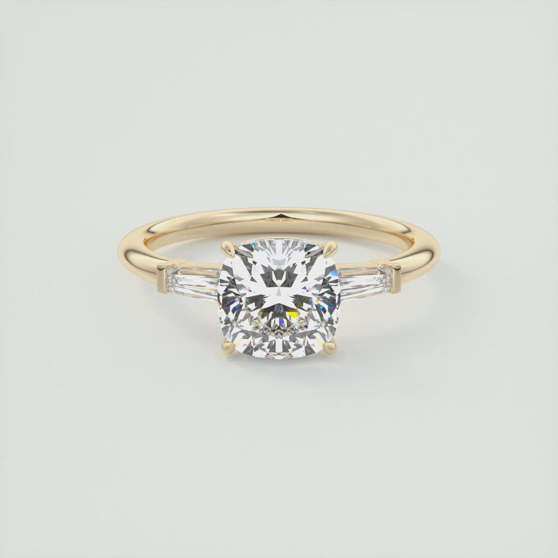Cushion Cut Moissanite Three Stone Engagement Ring 2 CT to 5 CT - front view 1