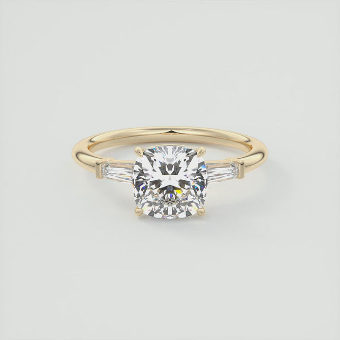 Cushion Cut Moissanite Three Stone Engagement Ring 2 CT to 5 CT - front view 1