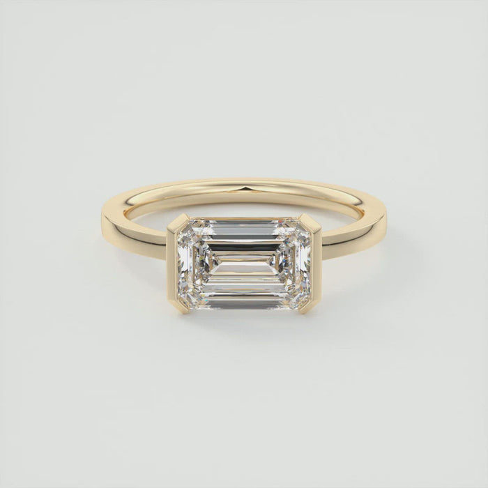Emerald Cut Moissanite East West Bezel Engagement Ring 2 CT to 5 CT - front view 1