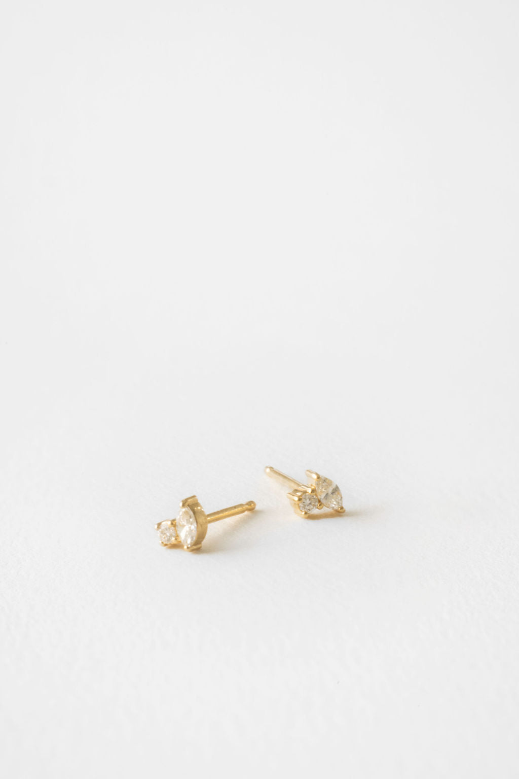Marquise and Round Moissanite Cluster Stud Earrings, Dainty Gold Studs, view 1