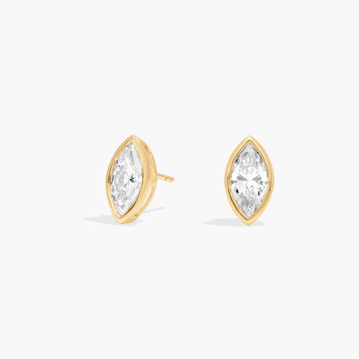 Marquise Cut Moissanite Stud Earrings – Bezel Set Minimalist Diamond Alternative Earrings for Women | Everyday Jewelry | Mapple Gems