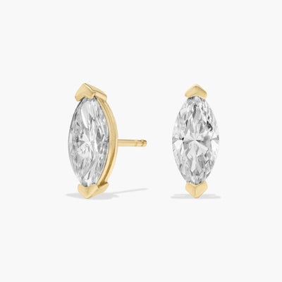 Marquise Cut Moissanite Stud Earrings Half Bezel Set | Minimalist Diamond Alternative Earrings | Solid Gold or Silver | Gift for Women