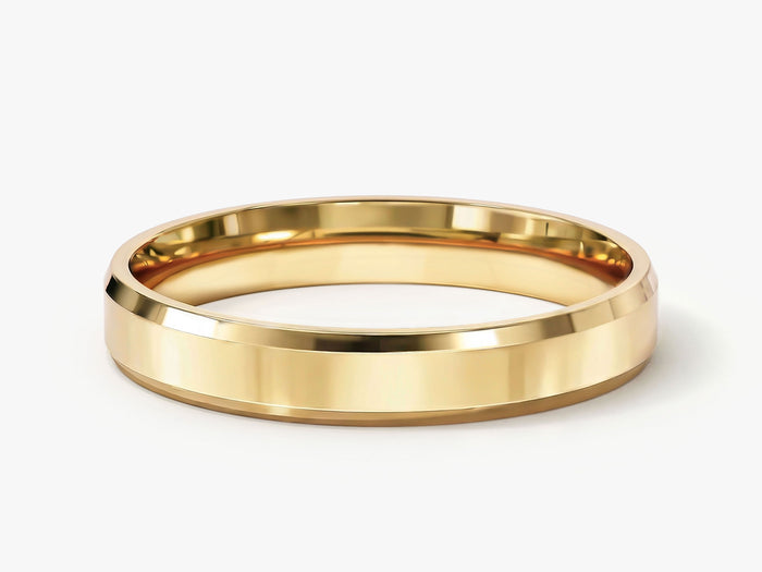 3mm beveled edge wedding band in polished yellow gold