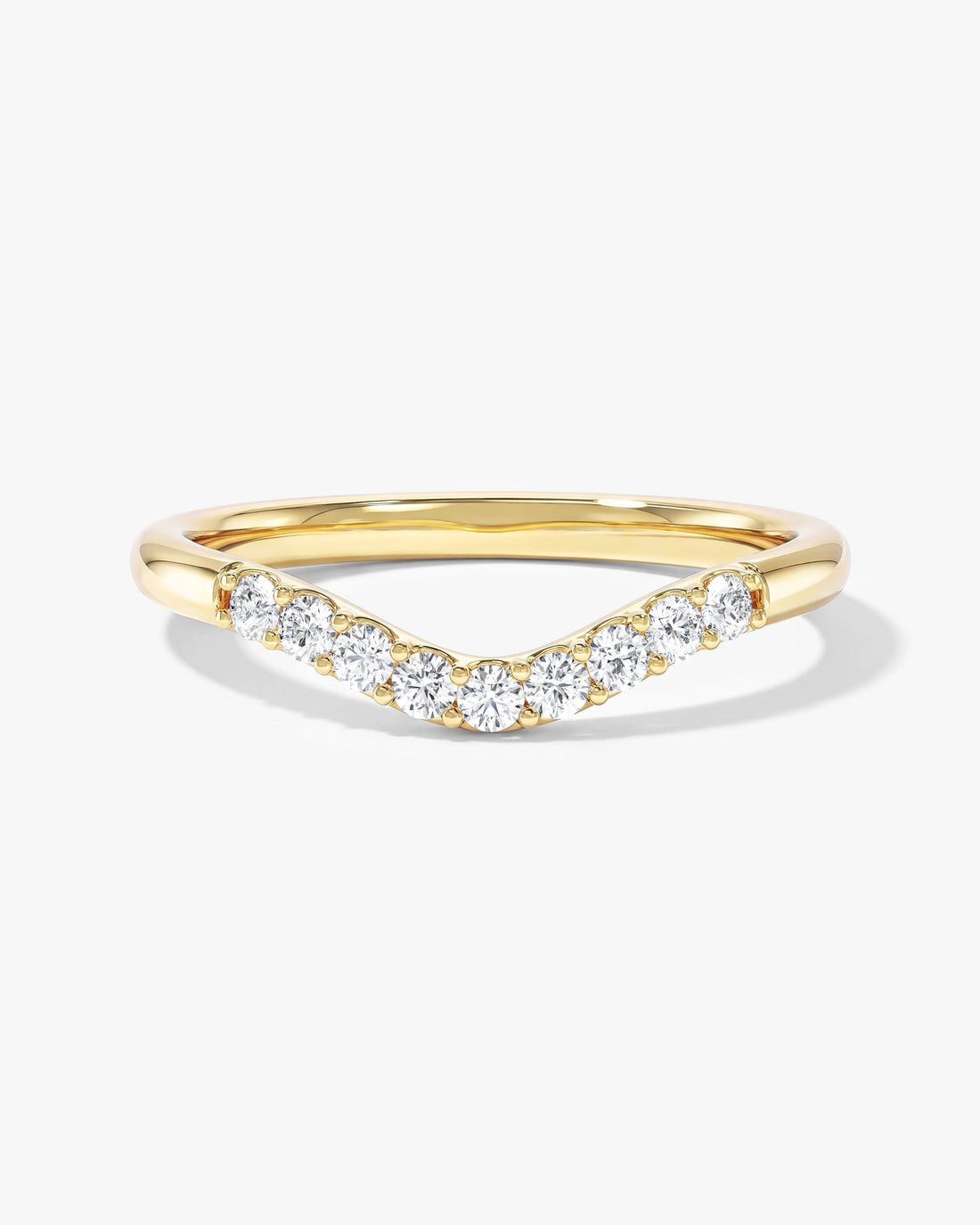 U-curved round moissanite wedding band in yellow gold