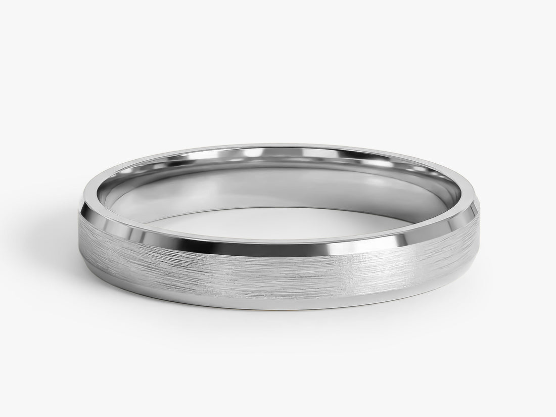 3mm beveled edge matte brushed wedding band in white gold or silver