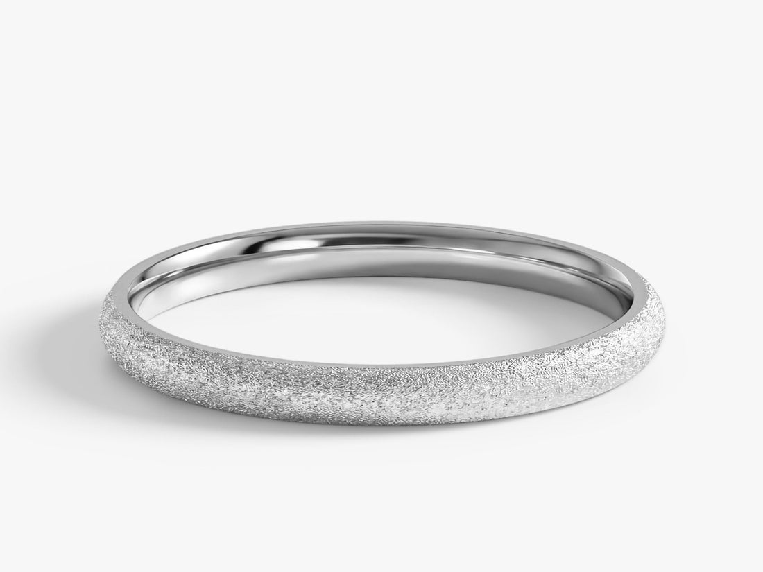 2mm classic dome wedding band with stardust finish in white gold or silver