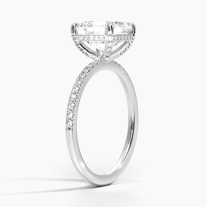 Side view showing the hidden halo and half coverage scalloped pave