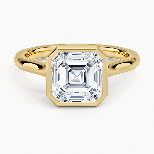 Asscher Cut Moissanite High Set Bezel Ring with Open Arch in Silver, 10K, 14K and 18K Gold