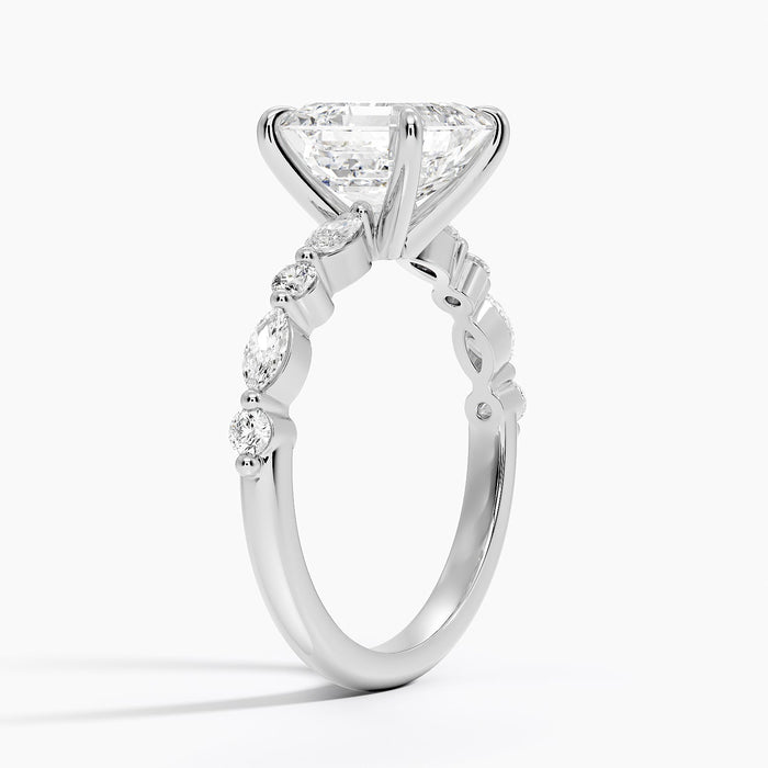 Side view showing the large shared prong set accents