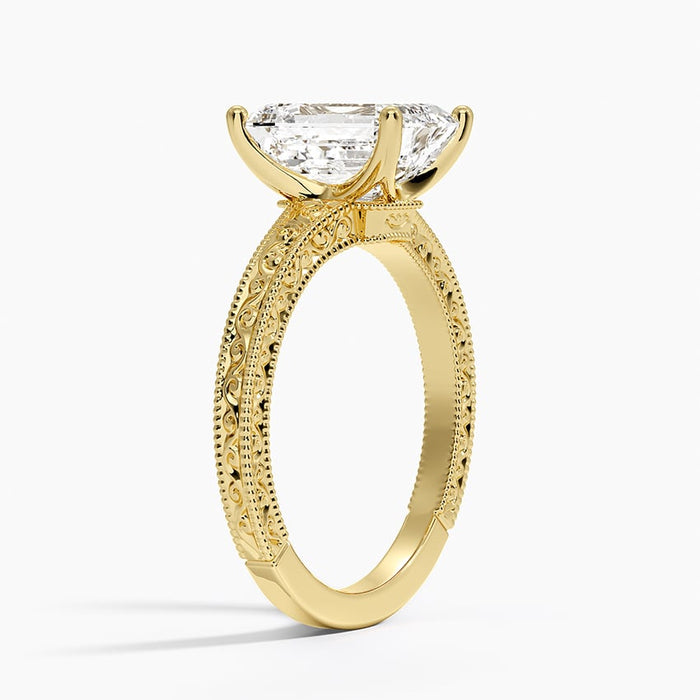 Side profile showing hand engraved scrollwork, milgrain and pierced filigree gallery