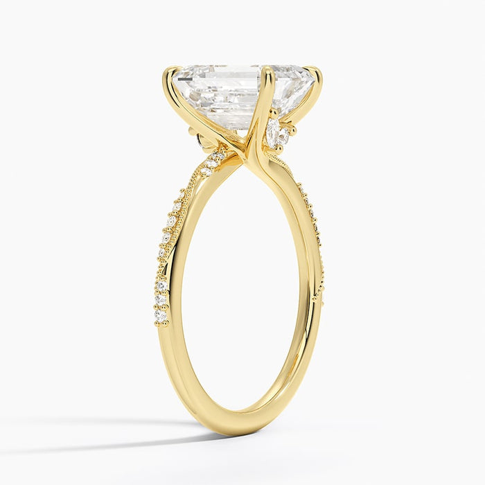 Side profile showing the twisted pave strand and milgrain edged strand