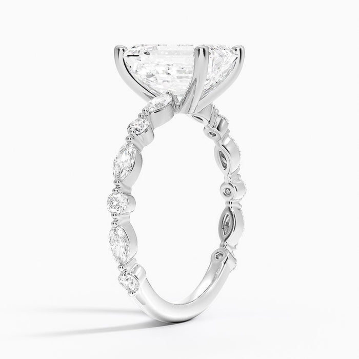 Side profile showing the alternating marquise and round pattern with milgrain