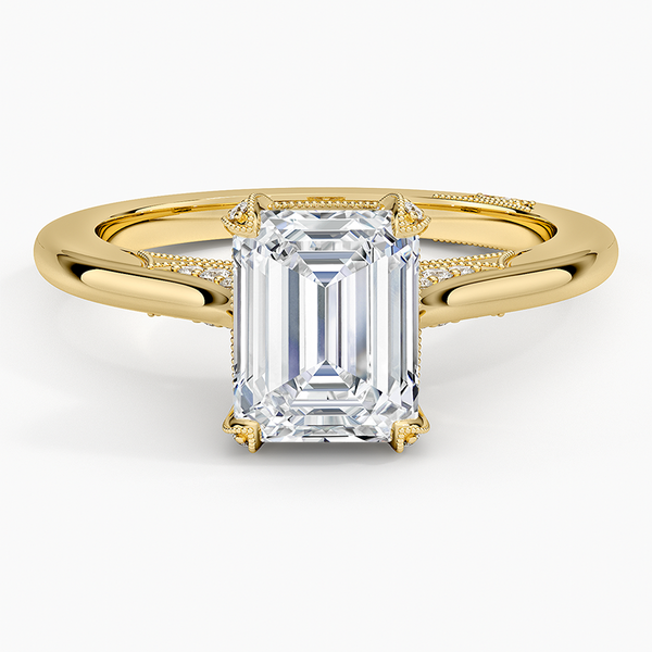 Emerald Cut Moissanite Milgrain Arch Gallery Engagement Ring