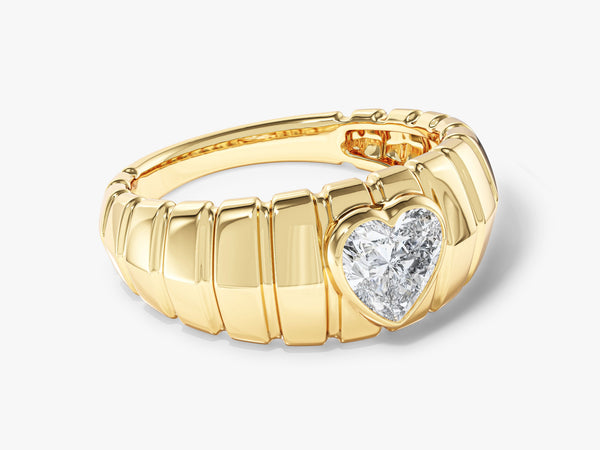 Heart Moissanite Flush Set Engagement Ring with Chunky Ribbed Dome Band in Silver, 10K, 14K and 18K Gold