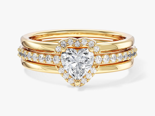 Heart Shaped Moissanite Solitaire Engagement Ring with Pave Band in Silver, 10K, 14K and 18K Gold