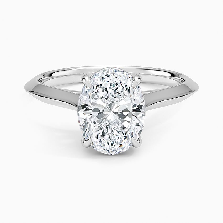 Oval moissanite cathedral solitaire in white gold, top view