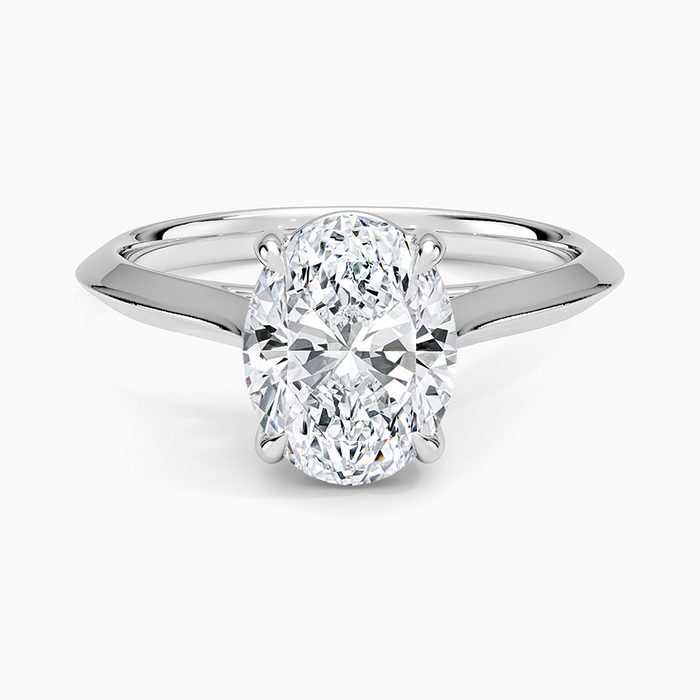 Oval moissanite cathedral solitaire in white gold, top view
